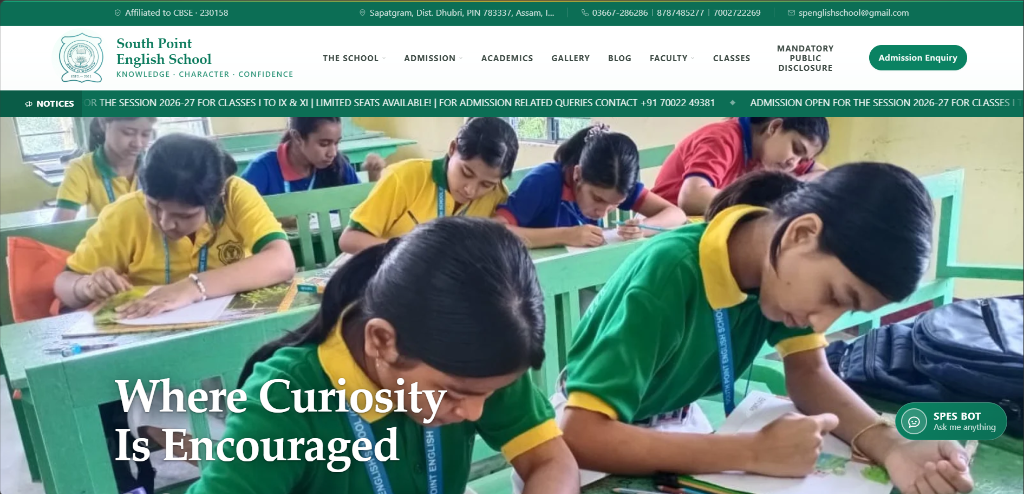 South Point English School Website